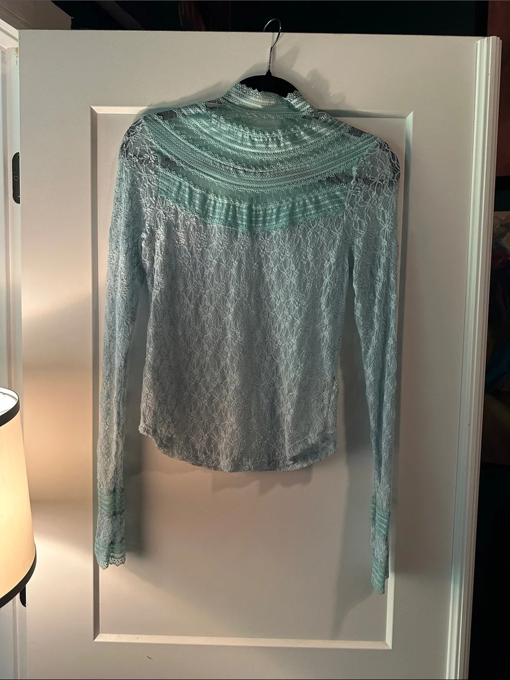 Free People Pale Blue stretch Lace Long-Sleeve Blouse